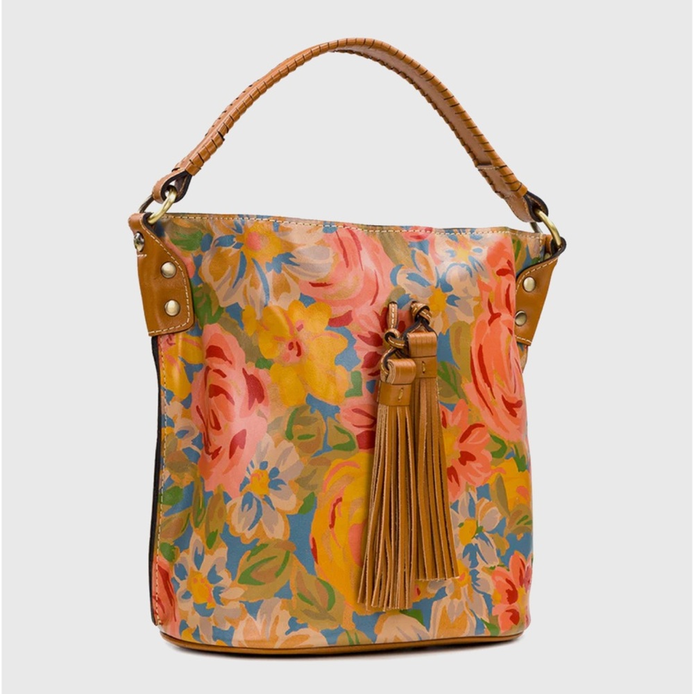 Patricia Nash Octavia Floral Leather Bucket Shoulder Bag in Citrus Rose
